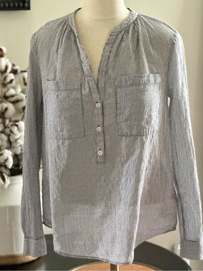 Michael Kors Navy & White Striped Henley -M